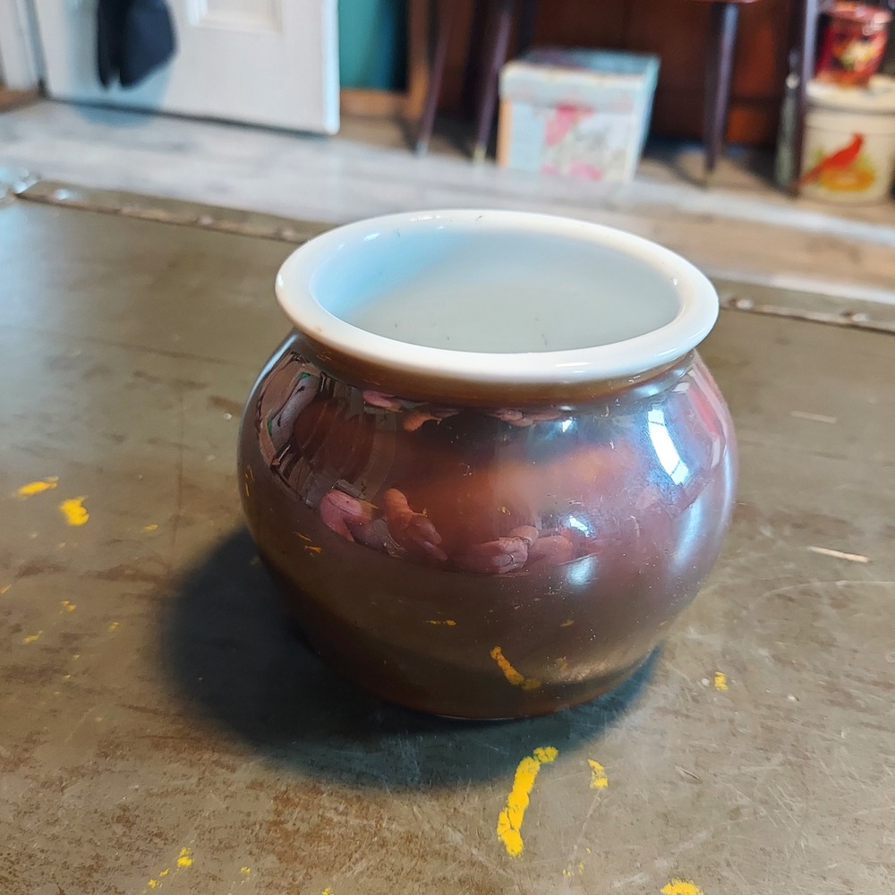 Vintage Ohio Pottery Brown Glazed Ceramic Bean Pot Crock Made in USA 15 Small